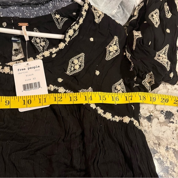 Free People V Neck Embroidered Long Sleeve Tunic Mini Dress Black cream … - Picture 8 of 11